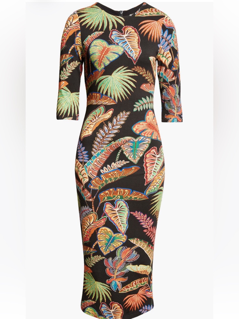 Farm Rio Cool Foliage elbow sleeve Jersey midi dress